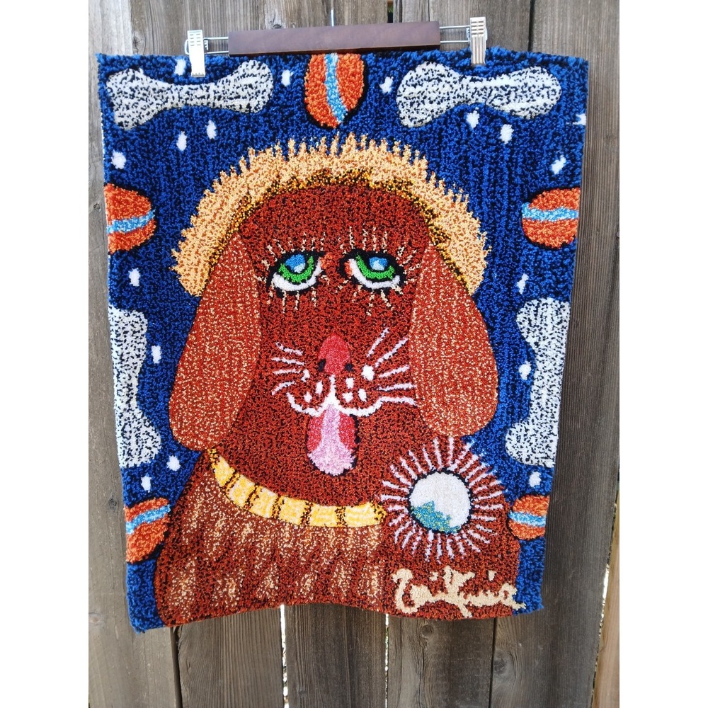 Large Punch Needle Piece Angelic Dog With Halo With Blue Sky